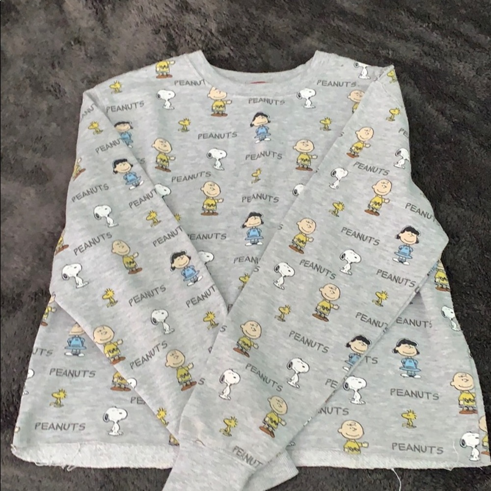 Peanuts Cropped Distressed Pull Over Sweater